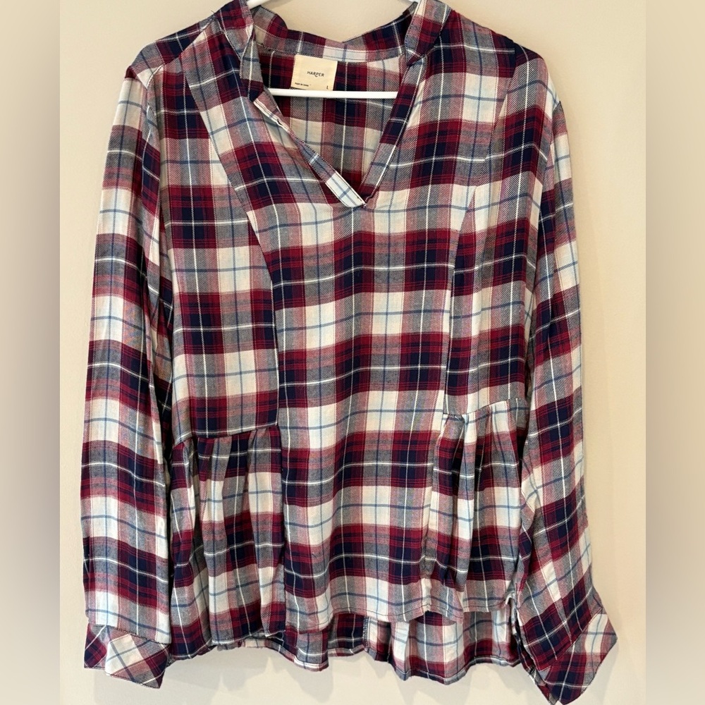 Harper Multicolor Plaid V-Neck Blouse